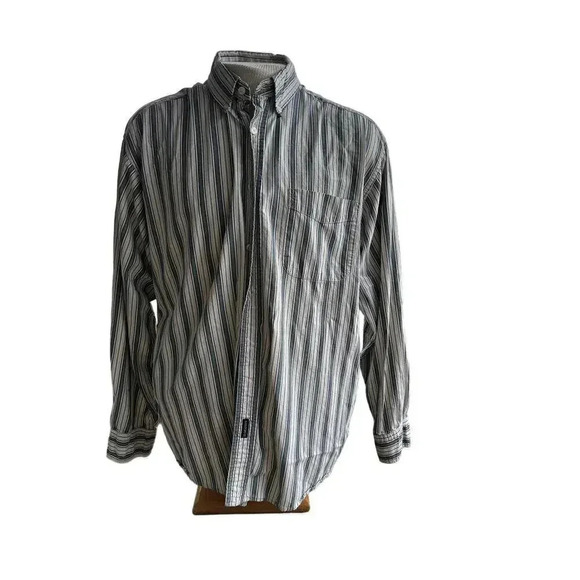  dockers, long sleeve button up shirt, green, yellow, striped size large - Picture 1 of 5